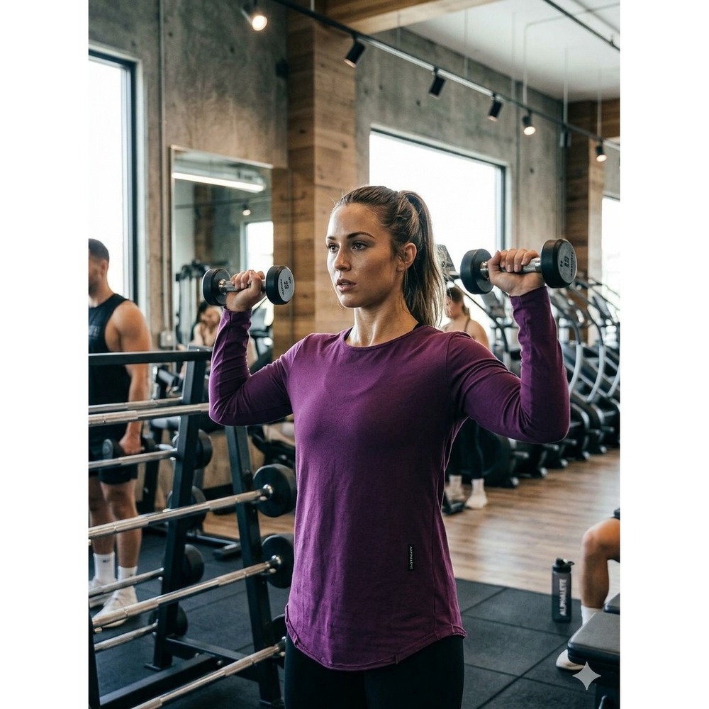 Alphalete‎ Women's Plum Purple Long Sleeve Scalloped Hem Gym Top Size Medium